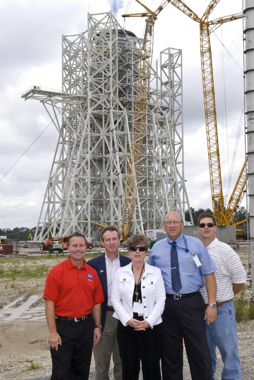 NASA Chief Financial Officer Elizabeth Robinson (center) visited John C. Stennis Space Center on Aug. 17, touring facilities and the A-3 Test Stand construction site. Joining her on the tour of the facility were: (l to r) Deputy Director Rick Gilbrech, Stennis Chief Financial Officer Jim Bevis, Project Directorate representative Randy Holland and engineer Tom Rich.