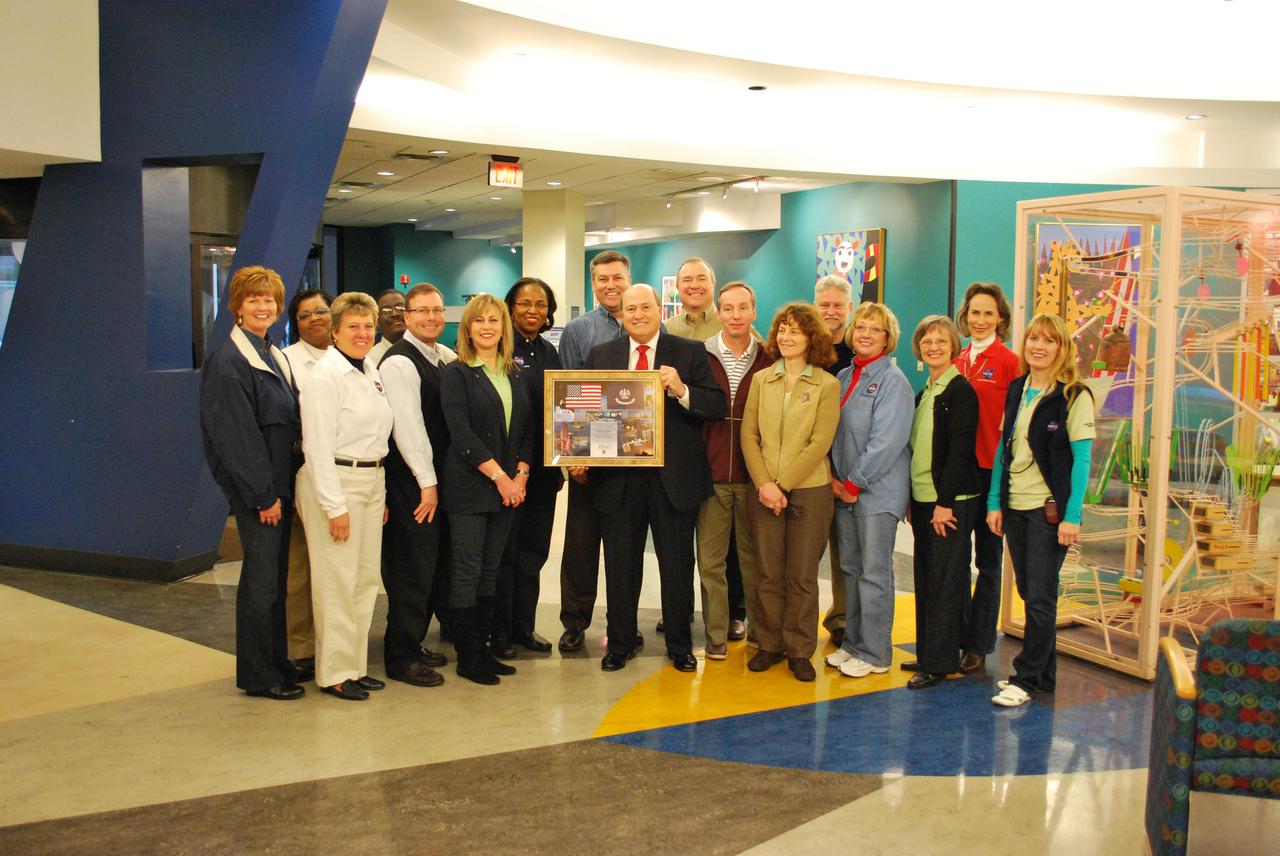 NASA senior staff members from John C. Stennis Space Center traveled to Children's Hospital in New Orleans on Feb. 4 for a morning of educational outreach, offering interactive demonstrations and activities for children. Staff members offered cryogenic demonstrations, informative and interactive exhibits and a chance for children to take photos 'wearing' a space suit. Children also had a chance to interact with Stennis' astronaut mascot.