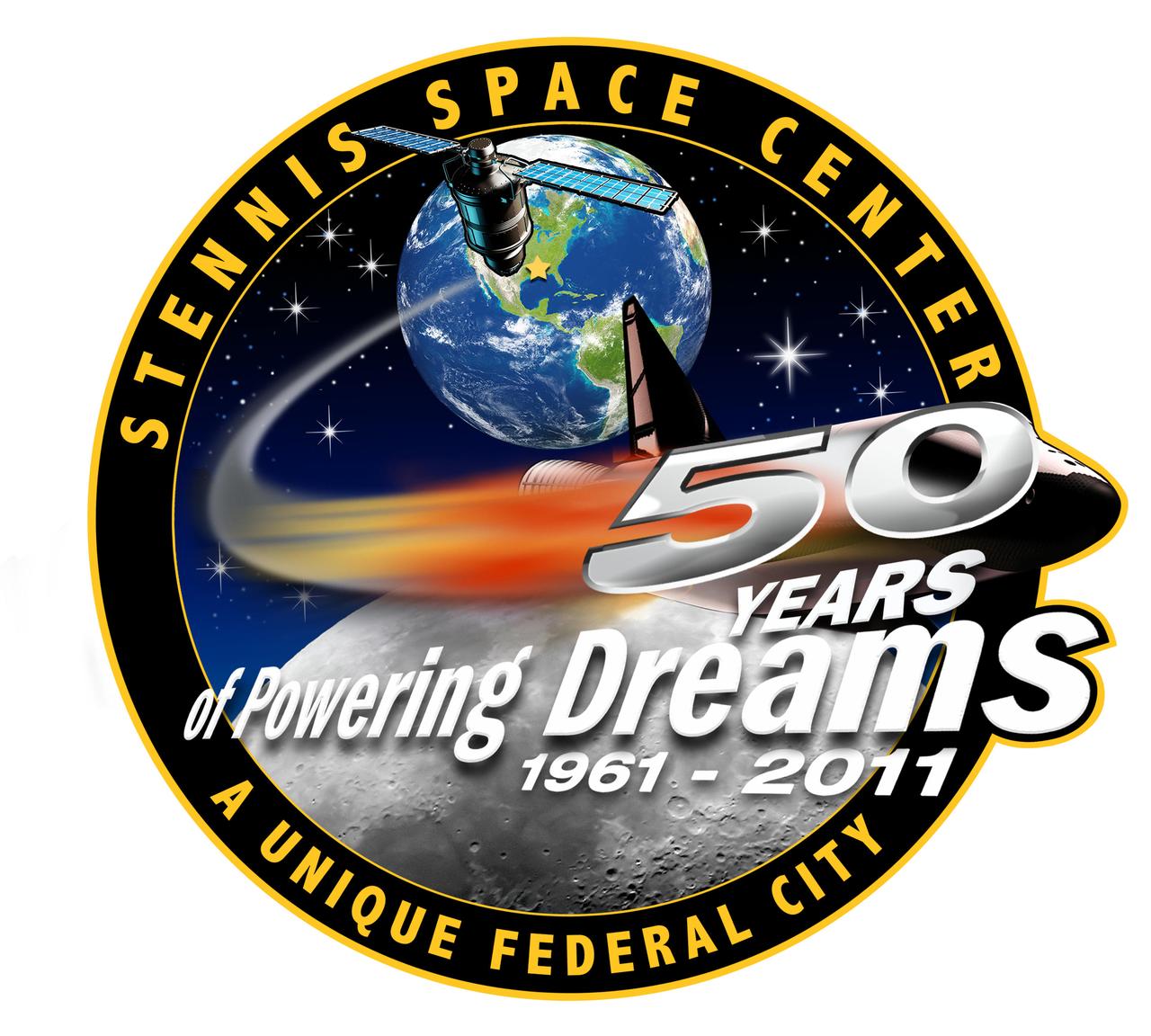 John C. Stennis Space Center is celebrating its 50th anniversary in 2011. NASA announced plans to build a rocket engine test facility in Hancock County, Miss., on Oct. 25, 1961. A new anniversary logo highlights the theme of the anniversary year - celebrating Stennis as a unique federal city and its five decades of powering America's space dreams. Stennis is home to more than 30 federal, state, academic and private organizations and several technology-based companies. In addition to testing Apollo Program rocket stages that carried humans to the moon, Stennis tested every main engine used in more than 130 space shuttle flights.