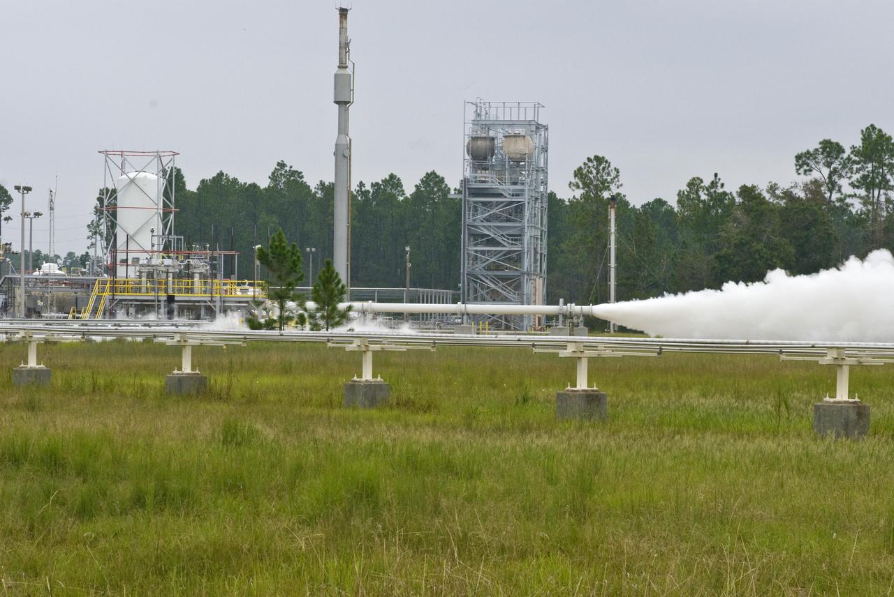 E-2 Test Stand team members at Stennis Space Center conducted their first series of tests on a three-module chemical steam generator unit Sept. 15. All three modules successfully fired during the tests. The chemical steam generator is a critical component for the A-3 Test Stand under construction at Stennis.