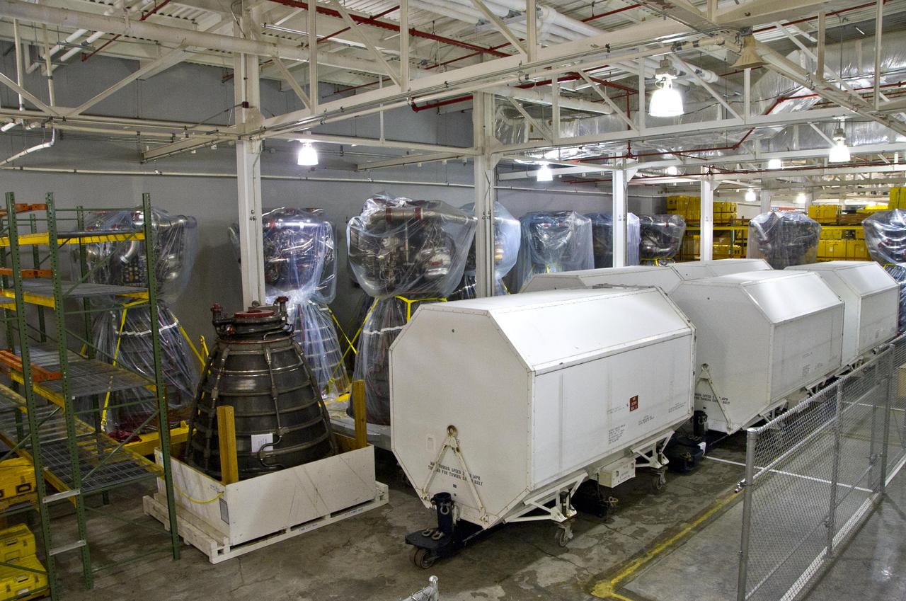 The last of 15 RS-25 rocket engines arrived at Stennis Space Center from Kennedy Space Center in Flordia , on April 10, 2012. The engines will be stored at Stennis until testing begins for the engines to be used on NASA's new Space Launch System.