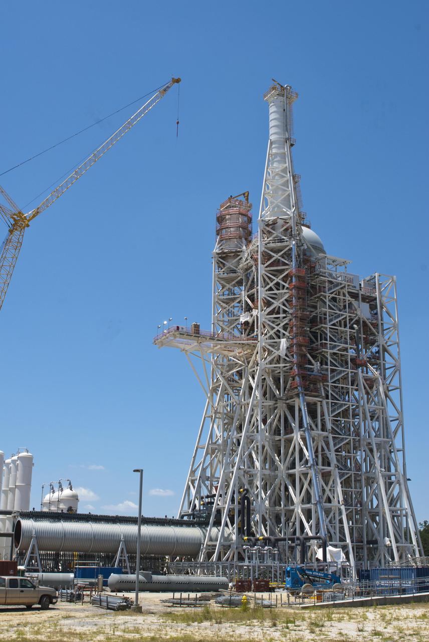 Construction continues on NASA's A-3 Test Stand at Stennis Space Center. The stand is the first large test structure built at the south Mississippi facility since the 1960s.