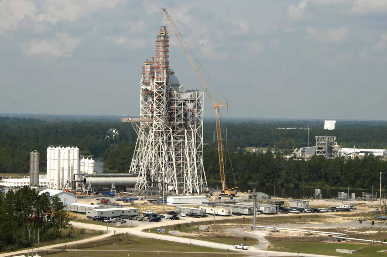Construction on the new A-3 Test Stand continues at NASA's Stennis Space Center. The stand is the first large test structure built at the NASA facility since the 1960s.