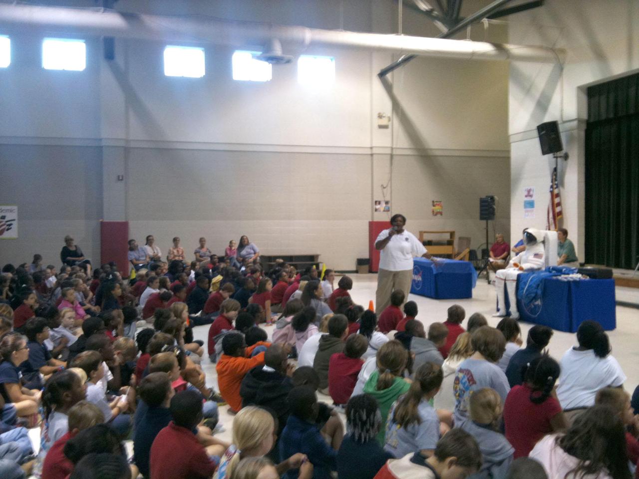 Stennis Space Center visited three Mississippi communities Sept. 11-13, offering interactive and space-related exhibits and presentations to visitors in Grenada, Oxford and Tupelo. In Grenada on Sept. 12, Stennis Office of External Affairs Manager Pam Covington spoke to a student assembly at Grenada Upper Elementary School.