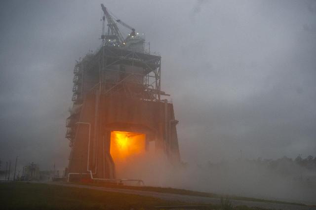 Operators fire the RS-25 engine at NASA’s Stennis Space Center on Nov. 15, 2023, up to the 113% power level. The first four Artemis missions are using modified space shuttle main engines that can power up to 109% of their rated level. New RS-25 engines will power up to the 111% level to provide additional thrust, so testing up to the 113% power level provides a margin of operational safety.