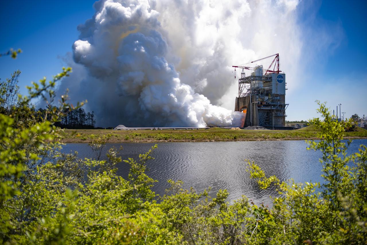 NASA conducted a full-duration RS-25 hot fire April 3 on the Fred Haise Test Stand at NASA’s Stennis Space Center near Bay St. Louis, Mississippi, achieving a major milestone for future Artemis flights of NASA’s SLS (Space Launch System) rocket. It marked the final test of a 12-test series to certify production of new RS-25 engines by lead contractor Aerojet Rocketdyne, an L3Harris Technologies company, to help power NASA’s SLS rocket on Artemis missions to the Moon and beyond, beginning with Artemis V.