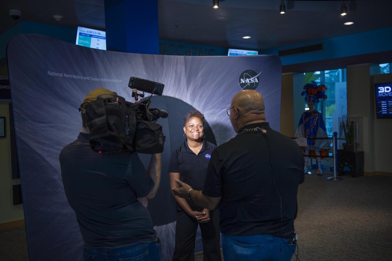 Dr. Kamili Shaw, chief of the Operations Support Division in the Safety and Mission Assurance Directorate at NASA Stennis, shares how the agency is studying the total solar eclipse on April 8 during an interview with WAPT reporter Troy Johnson at INFINITY Science Center.