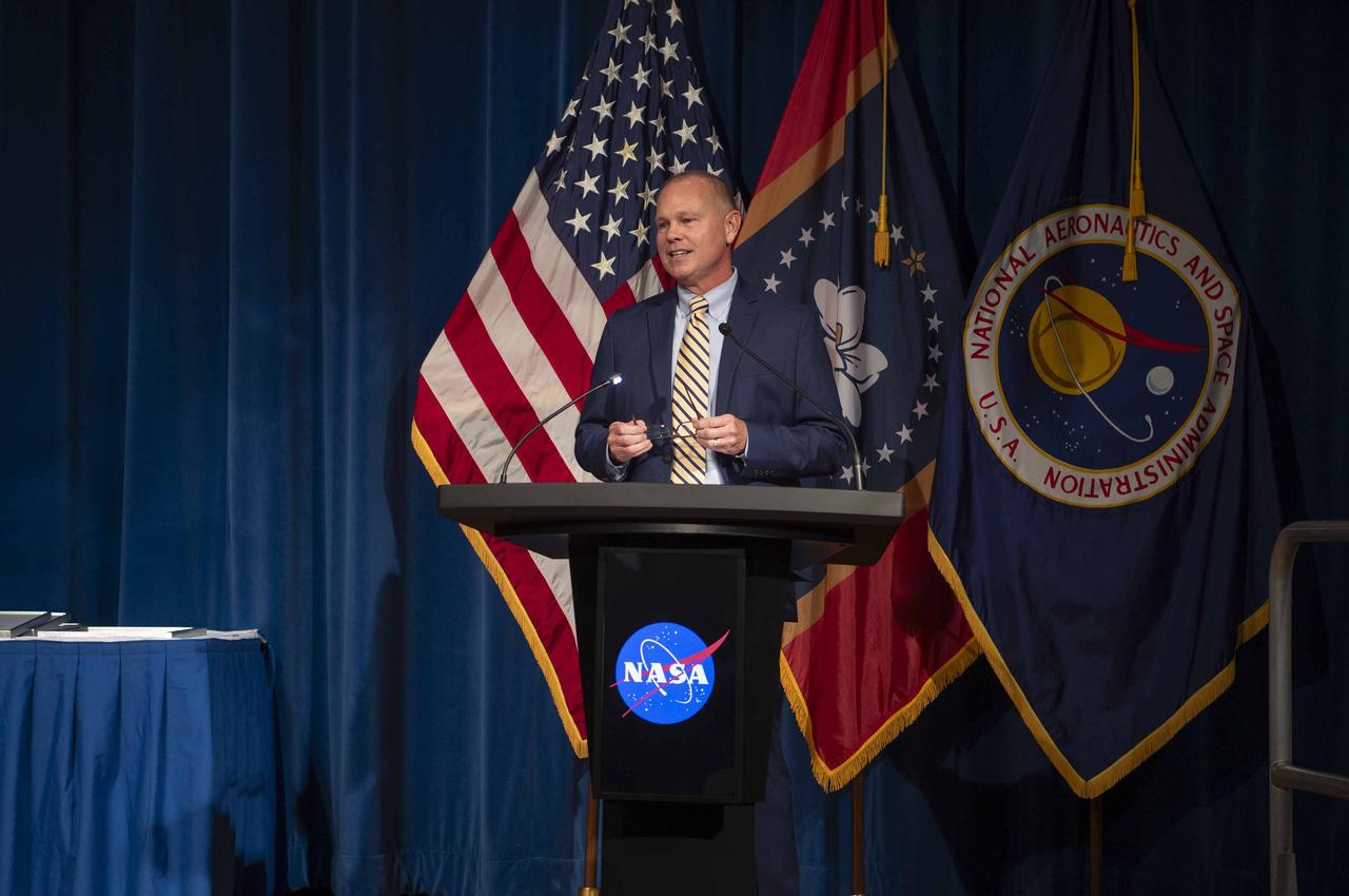 NASA Stennis Director John Bailey welcomes employees and guests to the Silver Snoopy Award ceremony on Aug. 21 at NASA’s Stennis Space Center. NASA’s Space Flight Awareness Program recognizes outstanding job performances and contributions by civil servants and contract employees. It focuses on excellence in quality and safety in support of human spaceflight.