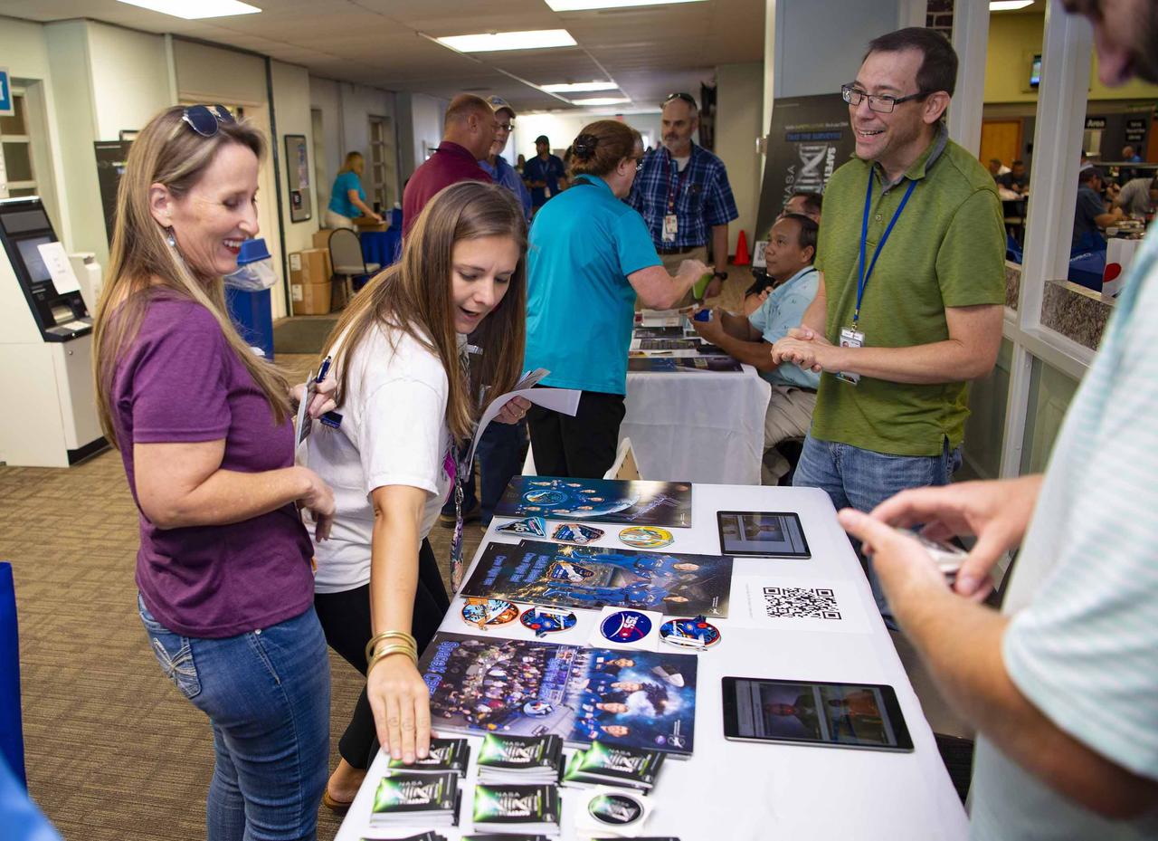 NASA Stennis employees visit booths with safety and health information in the Roy S. Estess Building during the annual Safety and Health Day at NASA’s Stennis Space Center on Sept. 26. The yearly event is a reminder to the NASA Stennis workforce about the importance of a safe work environment and provided the opportunity for a health screening.