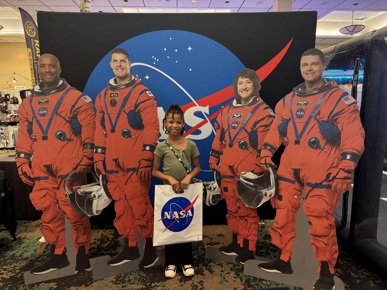 NASA Stennis representatives inspire the Artemis Generation and share NASA Stennis’ rich history of propulsion testing with attendees from over 37 U.S. states and Canada during the 28th Annual Cruisin’ the Coast car show along the Mississippi Gulf Coast Oct. 10-12. NASA provided a virtual reality space experience, and participants were welcomed to the exhibit by life size cardboard cutouts of the Artemis II crew. Artemis II, targeted for 2025, is the first crewed test of the SLS (Space Launch System) rocket and Orion spacecraft, which will carry NASA astronauts Reid Wiseman (commander), Victor Glover (pilot), and Christina Koch (mission specialist), and Canadian Space Agency astronaut Jeremy Hansen (mission specialist) around the Moon. All RS-25 engines that help power NASA’s SLS rocket are tested and proven flightworthy at NASA Stennis prior to use on Artemis missions.