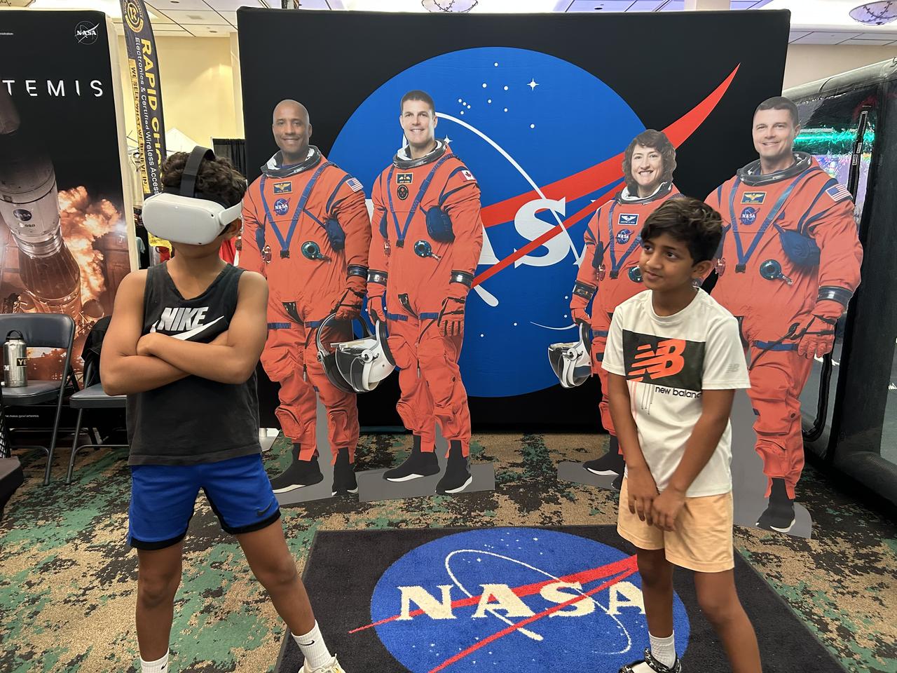 NASA Stennis representatives inspire the Artemis Generation and share NASA Stennis’ rich history of propulsion testing with attendees from over 37 U.S. states and Canada during the 28th Annual Cruisin’ the Coast car show along the Mississippi Gulf Coast Oct. 10-12. NASA provided a virtual reality space experience, and participants were welcomed to the exhibit by life size cardboard cutouts of the Artemis II crew. Artemis II, targeted for 2025, is the first crewed test of the SLS (Space Launch System) rocket and Orion spacecraft, which will carry NASA astronauts Reid Wiseman (commander), Victor Glover (pilot), and Christina Koch (mission specialist), and Canadian Space Agency astronaut Jeremy Hansen (mission specialist) around the Moon. All RS-25 engines that help power NASA’s SLS rocket are tested and proven flightworthy at NASA Stennis prior to use on Artemis missions.