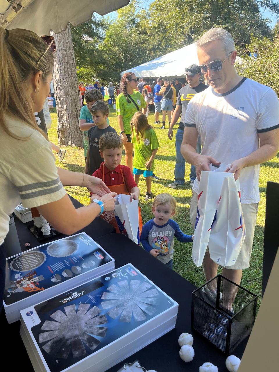 NASA Stennis representatives inspire the Artemis Generation Oct. 12 at the Wild Things event celebrating National Wildlife Refuge Week in Lacombe, Louisiana. Participants played a game to identify different phases of the Moon and learned more about NASA’s return to the Moon. The event was hosted by Friends of Louisiana Wildlife Refuges, Inc. and Southeast Louisiana National Wildlife Refuges Complex at Bayou Lacombe Center, headquarters for the nine National Wildlife Refuges in southeast Louisiana.