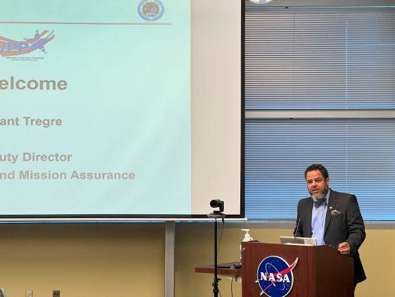 Grant Tregre, deputy director of the NASA Stennis Safety and Mission Assurance Directorate, welcomes members of the Mississippi/Louisiana Gulf Coast Voluntary Protection Program (VPP) Local Area Council Meeting to their annual meeting on Oct. 29, hosted by NASA’s Stennis Space Center at INFINITY Science Center. The regional meeting focused on how workplace safety team members can achieve and maintain consistent and effective safety and health programs for their current and potential OSHA VPP worksites across south Mississippi and Louisiana.