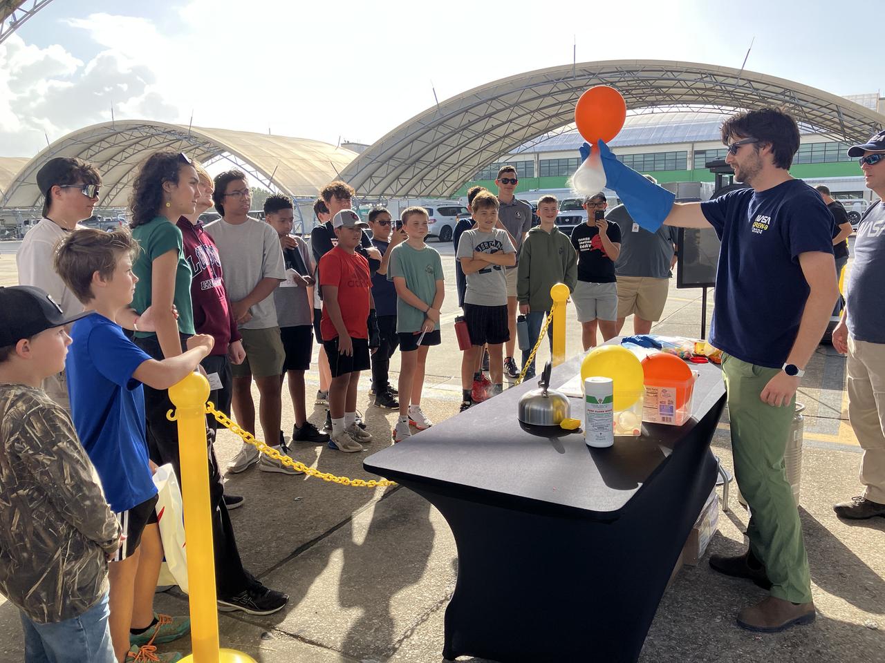 NASA Stennis representatives inspire the Artemis Generation at the NAS Pensacola Blue Angels Homecoming Air Show Nov. 1-2, following STEM engagement activities on Oct. 31. NASA’s exhibit at the air show honors the 55th anniversary of the Apollo 11 lunar landing and showcases the agency’s mission to inspire the world through discovery.