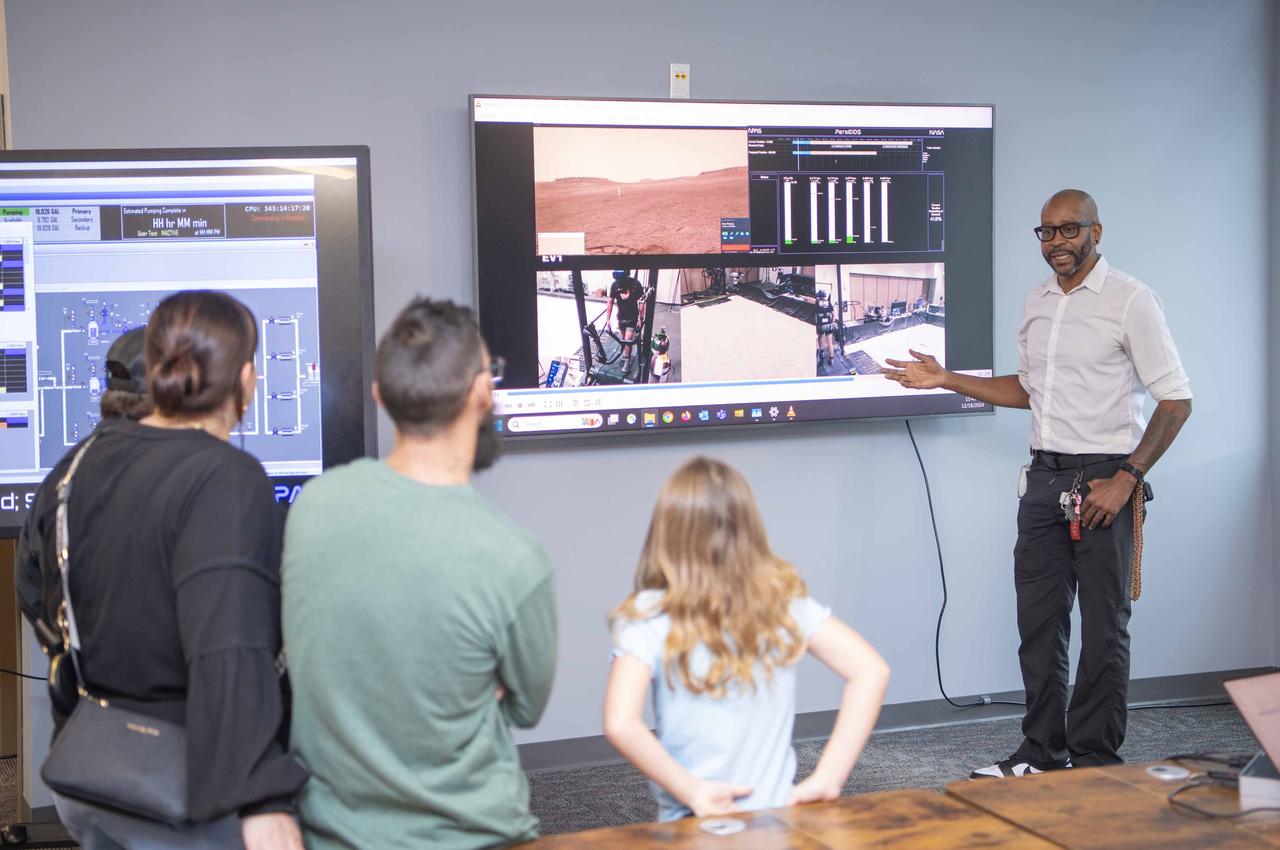 Cookbook author and culinary content creator Caroline Davis, popularly known as Mississippi Kween, and her family enjoy touring facilities and learning about NASA Stennis and its frontline work during a site visit Dec. 18. Davis, husband Joe, and children Zeke and Zoey, met with NASA Stennis leadership before touring the L3Harris (formerly Aerojet Rocketdyne) Engine Assembly Facility, Thad Cochran Test Stand, Autonomous Systems Laboratory, and the NASA Stennis rocket engine garden. The tour highlighted the NASA Stennis story and how the south Mississippi NASA center has the ingredients for a recipe that accelerates the exploration and commercialization of space, innovates to benefit NASA and industry, and leverages assets to stimulate the economy.
