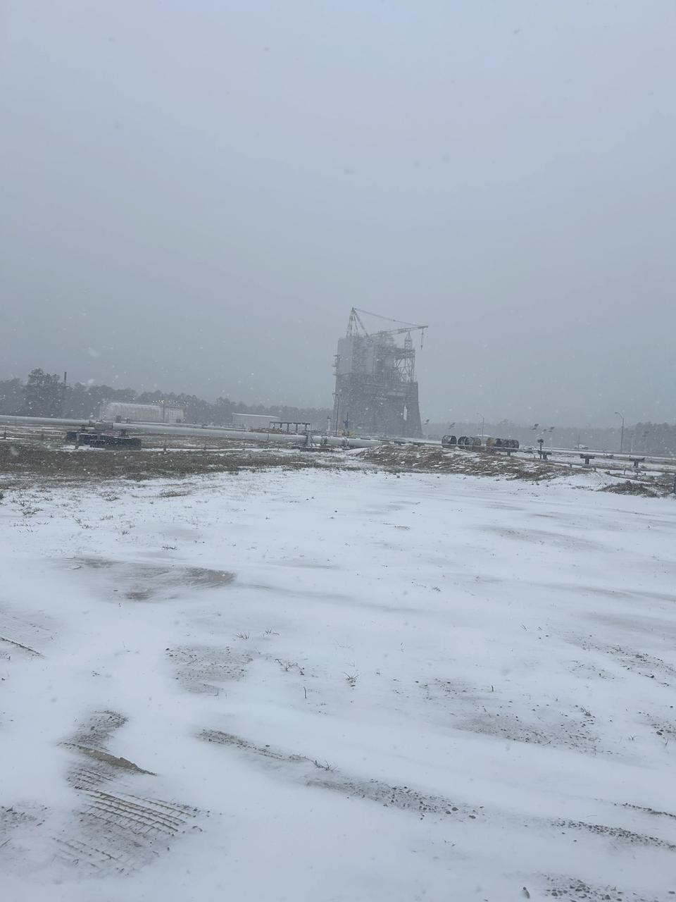 NASA’s Stennis Space Center near Bay St. Louis, Mississippi, is often associated with hot fires coming from the center’s long history of hot fire testing engines and stages that have helped power the nation’s space dreams since the first humans stepped foot on the Moon. However, NASA Stennis turned into a Winter Wonderland Jan. 21 when America’s largest rocket propulsion test site received a historic amount of snow across the unique federal city. Hancock County, where NASA Stennis is located, received five to seven inches of snow, according to the National Weather Service. It marked the most snow the county has received in 61 years. The December 31, 1963, snowfall holds the record at 10 inches of snow for Bay St. Louis, Mississippi.