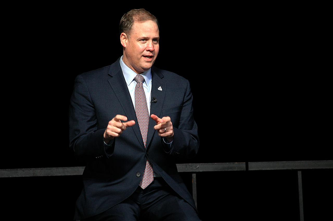 Outgoing NASA Administrator Jim Bridenstine participates in a press conference following the Green Run hot fire test of the core stage for NASA’s Space Launch System (SLS) rocket on Saturday, January 16, 2021. NASA conducted a hot fire test of the core stage’s four RS-25 engines on the B-2 Test Stand at Stennis Space Center near Bay St. Louis, Mississippi. Scheduled for as long as eight minutes, the engines fired for a little more than one minute to generate a combined 1.6 million pounds of thrust, just as will occur during an actual launch. The hot fire is the final test of the Green Run test series, a comprehensive assessment of the SLS core stage prior to launching the Artemis I mission to the Moon.