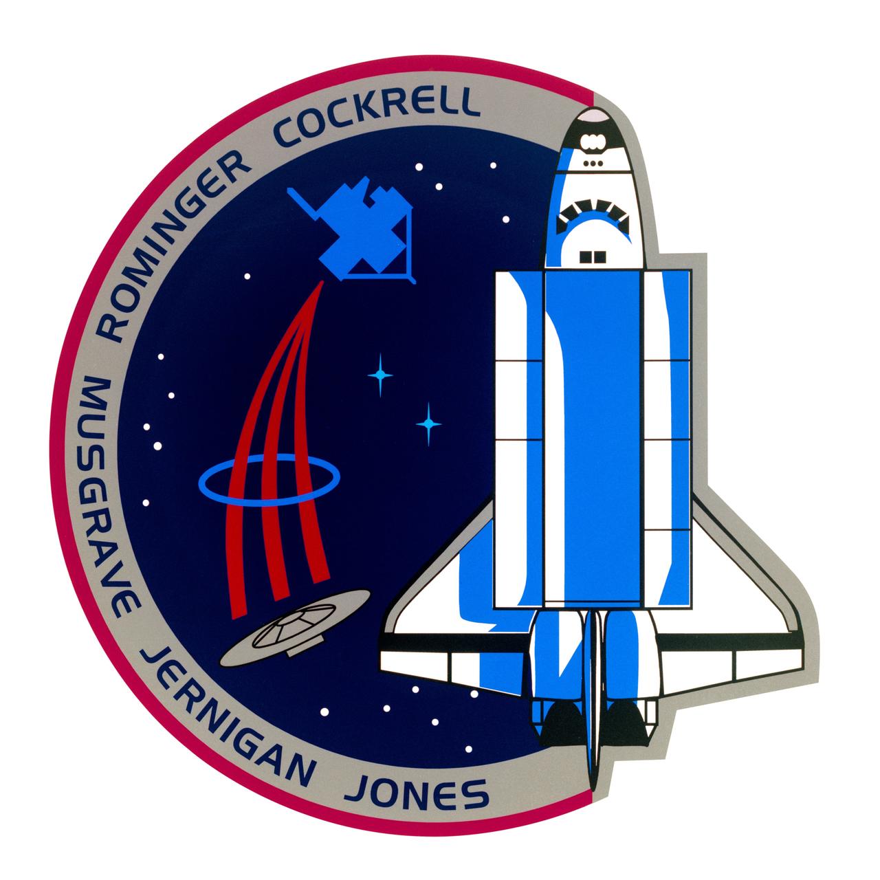 STS080-S-001 (August 1996) --- This STS-80 mission patch depicts the space shuttle Columbia and the two research satellites its crew will deploy into the blue field of space. The uppermost satellite is the Orbiting Retrievable Far and Extreme Ultraviolet Spectrograph-Shuttle Pallet Satellite (ORFEUS-SPAS), a telescope aimed at unraveling the life cycles of stars and understanding the gases that drift between them. The lower satellite is the Wake Shield Facility (WSF), flying for the third time. It will use the vacuum of space to create advanced semiconductors for the nation’s electronics industry. ORFEUS and WSF are joined by the symbol of the Astronaut Corps, representing the human contribution to scientific progress in space. The two bright blue stars represent the mission’s extravehicular activities (EVA), final rehearsals for techniques and tools to be used in assembly of the International Space Station (ISS). Surrounding Columbia is a constellation of 16 stars, one for each day of the mission, representing the stellar talents of the ground and flight teams that share the goal of expanding knowledge through a permanent human presence in space.    The NASA insignia design for space shuttle flights is reserved for use by the astronauts and for other official use as the NASA Administrator may authorize. Public availability has been approved only in the forms of illustrations by the various news media. When and if there is any change in this policy, which is not anticipated, the change will be publicly announced. Photo credit: NASA