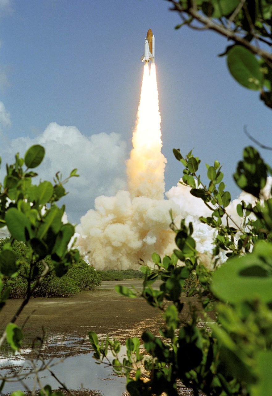 STS114-S-036 (26 July 2005) --- Space Shuttle Discovery and its seven-member crew launched at 10:39 a.m. (EDT) to begin the two-day journey to the International Space Station on the historic Return to Flight STS-114 mission. Discovery is slated to dock with the Station at 7:18 a.m. (EDT) Thursday July 28, 2005.