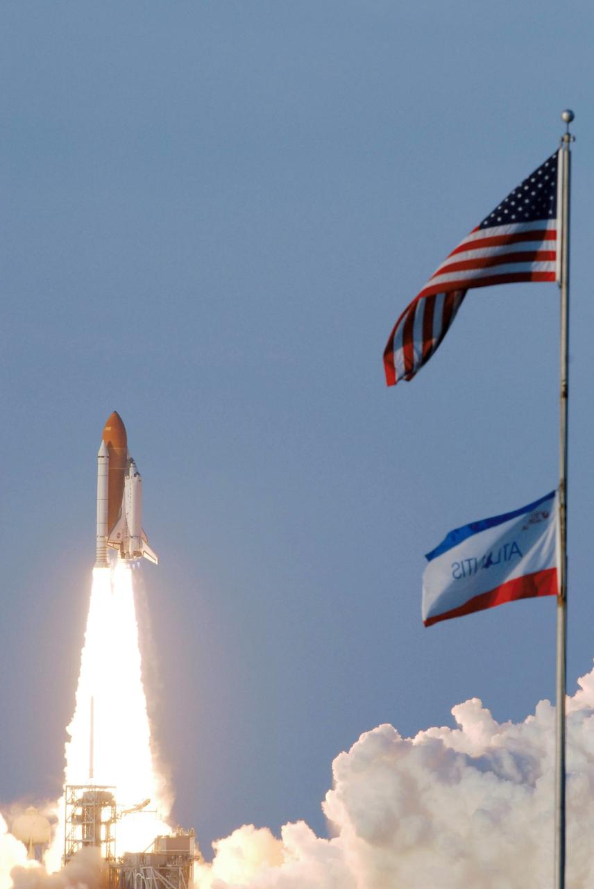 STS117-S-009 (8 June 2007) --- The Space Shuttle Atlantis and its seven-member STS-117 crew head toward Earth-orbit and a scheduled link-up with the International Space Station. Liftoff from Kennedy Space Center's launch pad 39A occurred at 7:38 p.m. (EDT) on June 8, 2007. Onboard are astronauts Rick Sturckow, commander; Lee Archambault, pilot; Jim Reilly, Patrick Forrester, John "Danny" Olivas, Steven Swanson and Clayton Anderson, all mission specialists. Anderson will join Expedition 15 in progress to serve as a flight engineer aboard the station. Atlantis will dock with the orbital outpost on Sunday, June 10, to begin a joint mission that will increase the complex's power generation capability. Using the shuttle and station robotic arms and conducting three scheduled spacewalks, the astronauts will install another set of giant solar array wings on the station and retract another array, preparing it for a future move.