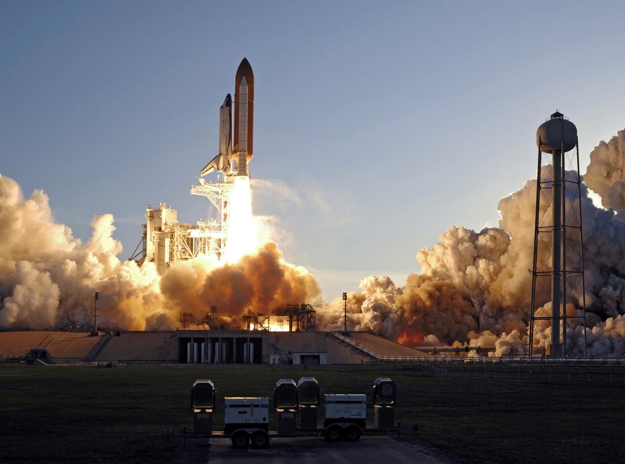 STS117-S-028 (8 June 2007) --- The Space Shuttle Atlantis and its seven-member STS-117 crew head toward Earth-orbit and a scheduled link-up with the International Space Station. Liftoff from Kennedy Space Center's launch pad 39A occurred at 7:38 p.m. (EDT) on June 8, 2007. Onboard are astronauts Rick Sturckow, commander; Lee Archambault, pilot; Jim Reilly, Patrick Forrester, John "Danny" Olivas, Steven Swanson and Clayton Anderson, all mission specialists. Anderson will join Expedition 15 in progress to serve as a flight engineer aboard the station. Atlantis will dock with the orbital outpost on Sunday, June 10, to begin a joint mission that will increase the complex's power generation capability. Using the shuttle and station robotic arms and conducting three scheduled spacewalks, the astronauts will install another set of giant solar array wings on the station and retract another array, preparing it for a future move.
