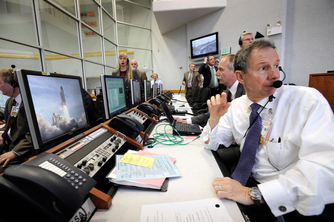 NASA Administrator, Michael Griffin watches the launch of the Space Shuttle Atlantis (STS-122) from the Launch Control Center Thursday, Feb. 7, 2008, at the Kennedy Space Center in Cape Canaveral, Fla. The Shuttle lifted off from launch pad 39A at 2:45p.m. EST. Photo Credit: (NASA/Bill Ingalls)