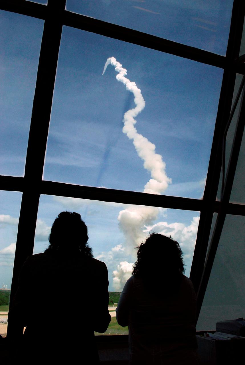 STS122-S-018 (7 Feb. 2008) --- View of personnel watching the launch of the Space Shuttle Atlantis through the windows of the Launch Control Center at the Kennedy Space Center (KSC). Atlantis lifted off from launch pad 39A at 2:45 p.m. (EST). The launch is the third attempt for Atlantis since December 2007 to carry the European Space Agency's (ESA) Columbus laboratory to the station. During the mission, the crew's prime objective is to attach the laboratory to the Harmony module, adding to the station's size and capabilities. Onboard are astronauts Steve Frick, STS-122 commander; Alan Poindexter, pilot; Leland Melvin, Rex Walheim, ESA's Hans Schlegel, Stanley Love and ESA's Leopold Eyharts, all mission specialists. Eyharts will join Expedition 16 in progress to serve as a flight engineer aboard the ISS.