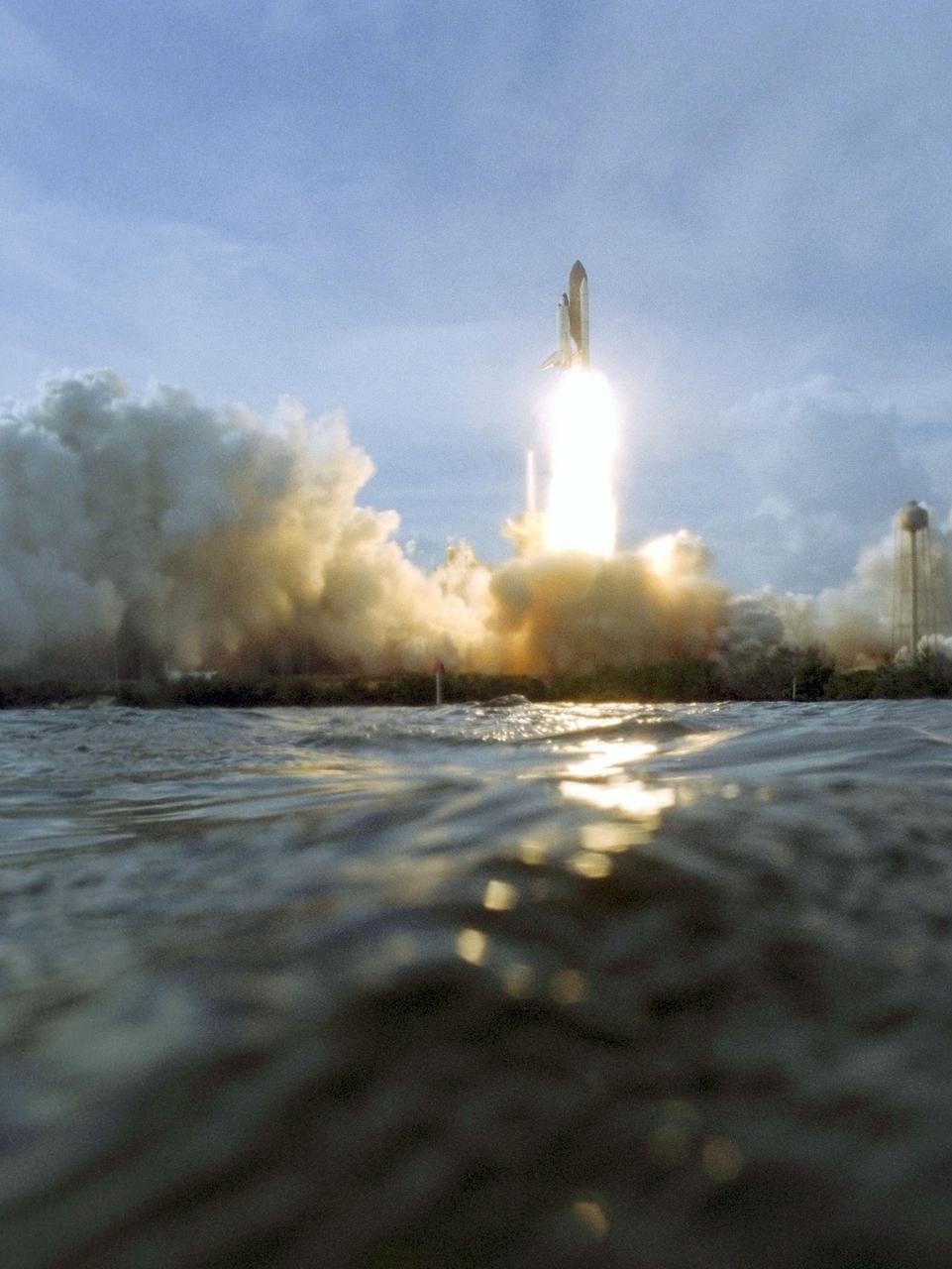 STS122-S-063 (7 Feb. 2008) --- The Space Shuttle Atlantis and its seven-member STS-122 crew head toward Earth-orbit and a scheduled link-up with the International Space Station (ISS). Liftoff from Kennedy Space Center's launch pad 39A occurred at 2:45 p.m. (EST). The launch is the third attempt for Atlantis since December 2007 to carry the European Space Agency's (ESA) Columbus laboratory to the station. During the mission, the crew's prime objective is to attach the laboratory to the Harmony module, adding to the station's size and capabilities. Onboard are astronauts Steve Frick, commander; Alan Poindexter, pilot; Leland Melvin, Rex Walheim, ESA's Hans Schlegel, Stanley Love and ESA's Leopold Eyharts, all mission specialists. Eyharts will join Expedition 16 in progress to serve as a flight engineer aboard the ISS.