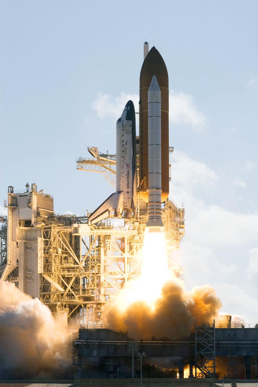 STS124-S-030 (31 May 2008) --- The Space Shuttle Discovery and its seven-member STS-124 crew head toward Earth-orbit and a scheduled link-up with the International Space Station (ISS). Liftoff from Kennedy Space Center's launch pad 39A occurred at 5:02 p.m. (EDT). The STS-124 mission is the 26th in the assembly of the International Space Station. It is the second of three flights launching components to complete JAXA's Kibo laboratory. During the mission, the shuttle crew will install Kibo's large Japanese Pressurized Module and its remote manipulator system. Onboard are astronauts Mark Kelly, commander; Ken Ham, pilot; Karen Nyberg, Mike Fossum, Ron Garan, Greg Chamitoff and Japan Aerospace Exploration Agency (JAXA) astronaut Akihiko Hoshide, all mission specialists. Chamitoff will join Expedition 17 in progress to serve as a flight engineer aboard the station.