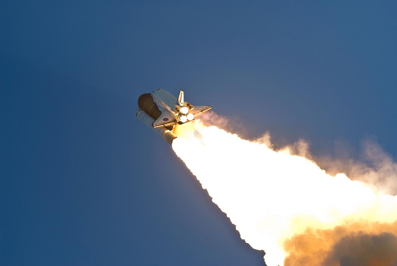 STS124-S-039 (31 May 2008) --- The Space Shuttle Discovery and its seven-member STS-124 crew head toward Earth-orbit and a scheduled link-up with the International Space Station (ISS). Liftoff from Kennedy Space Center's launch pad 39A occurred at 5:02 p.m. (EDT). The STS-124 mission is the 26th in the assembly of the International Space Station. It is the second of three flights launching components to complete JAXA's Kibo laboratory. During the mission, the shuttle crew will install Kibo's large Japanese Pressurized Module and its remote manipulator system. Onboard are astronauts Mark Kelly, commander; Ken Ham, pilot; Karen Nyberg, Mike Fossum, Ron Garan, Greg Chamitoff and Japan Aerospace Exploration Agency (JAXA) astronaut Akihiko Hoshide, all mission specialists. Chamitoff will join Expedition 17 in progress to serve as a flight engineer aboard the station.