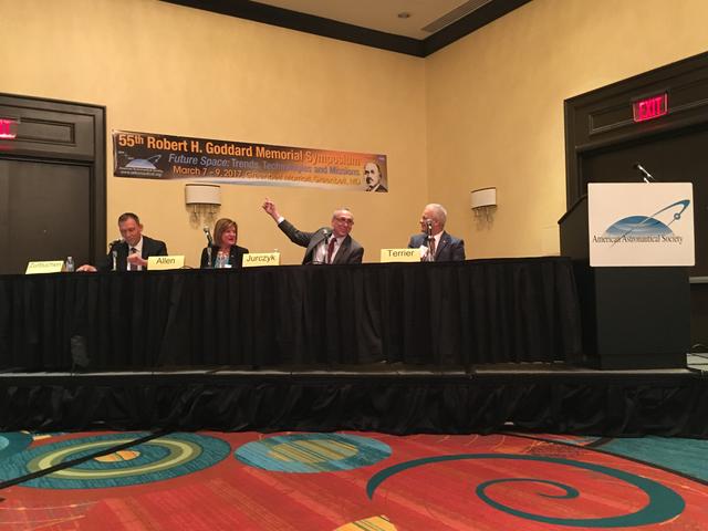 NASA image: NASA Chief Technologist Douglas Terrier Moderates Panel During the AAS 55th Robert H. Goddard Memorial Symposium