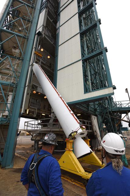 NASA image: Delta II JPSS-1 Solid Rocket Motor (SRM) Hoist and Mate