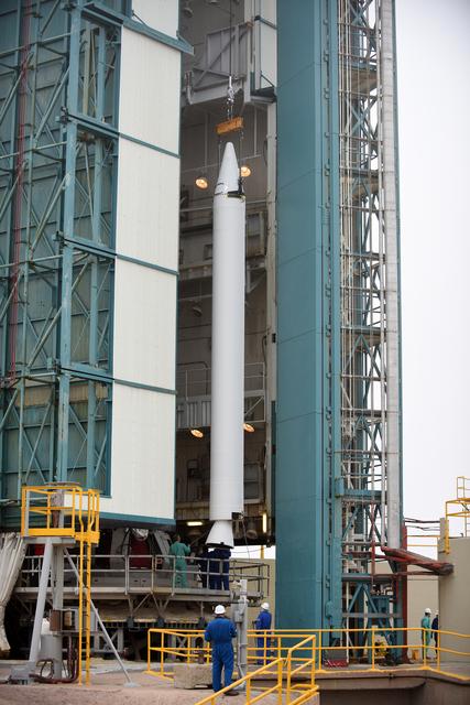 NASA image: Delta II JPSS-1 Solid Rocket Motor (SRM) Hoist and Mate