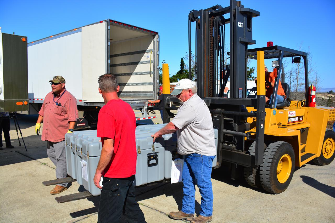 Parts for NASA’s Cyclone Global Navigation Satellite System (CYGNSS) arrive in a shipping container at Building 1555 at Vandenberg Air Force Base in California. CYGNSS is being prepared at Vandenberg, and then will be transported to NASA’s Kennedy Space Center in Florida in the Orbital ATK Pegasus XL rocket which will be attached to the Orbital ATK L-1011 carrier aircraft. CYNSS will launch on the Pegasus XL rocket from the Skid Strip at Cape Canaveral Air Force Station. CYGNSS will make frequent and accurate measurements of ocean surface winds throughout the life cycle of tropical storms and hurricanes. The data that CYGNSS provides will enable scientists to probe key air-sea interaction processes that take place near the core of storms, which are rapidly changing and play a critical role in the beginning and intensification of hurricanes. 