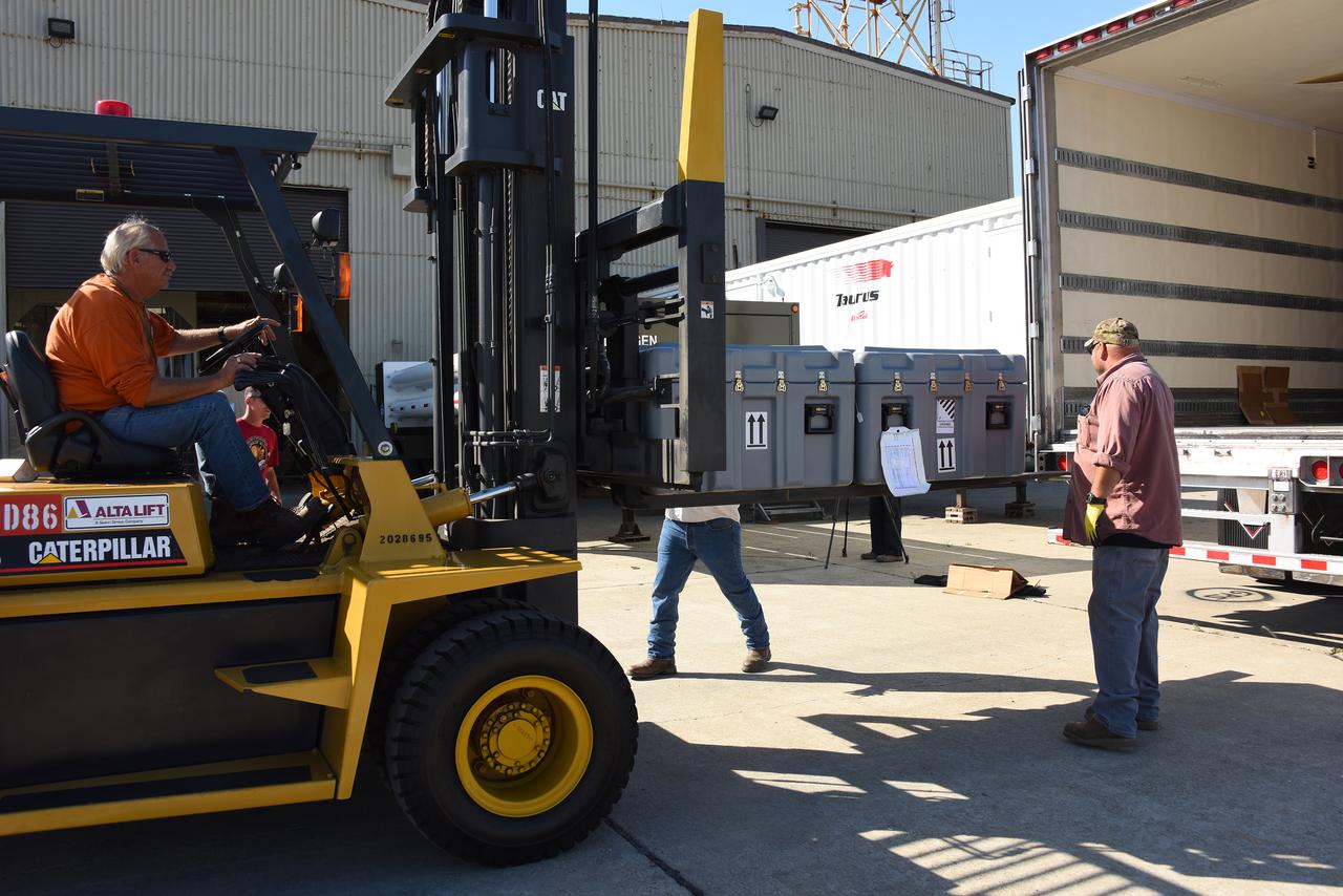 Parts for NASA’s Cyclone Global Navigation Satellite System (CYGNSS) arrive in shipping containers at Building 1555 at Vandenberg Air Force Base in California. CYGNSS is being prepared at Vandenberg, and then will be transported to NASA’s Kennedy Space Center in Florida in the Orbital ATK Pegasus XL rocket which will be attached to the Orbital ATK L-1011 carrier aircraft. CYGNSS will launch on the Pegasus XL rocket from the Skid Strip at Cape Canaveral Air Force Station. CYGNSS will make frequent and accurate measurements of ocean surface winds throughout the life cycle of tropical storms and hurricanes. The data that CYGNSS provides will enable scientists to probe key air-sea interaction processes that take place near the core of storms, which are rapidly changing and play a critical role in the beginning and intensification of hurricanes.