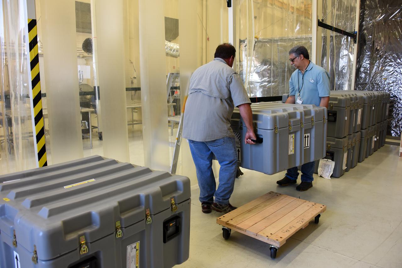 Parts for NASA’s Cyclone Global Navigation Satellite System (CYGNSS) arrive in shipping containers at Building 1555 at Vandenberg Air Force Base in California. CYGNSS is being prepared at Vandenberg, and then will be transported to NASA’s Kennedy Space Center in Florida in the Orbital ATK Pegasus XL rocket which will be attached to the Orbital ATK L-1011 carrier aircraft. CYGNSS will launch on the Pegasus XL rocket from the Skid Strip at Cape Canaveral Air Force Station. CYGNSS will make frequent and accurate measurements of ocean surface winds throughout the life cycle of tropical storms and hurricanes. The data that CYGNSS provides will enable scientists to probe key air-sea interaction processes that take place near the core of storms, which are rapidly changing and play a critical role in the beginning and intensification of hurricanes.