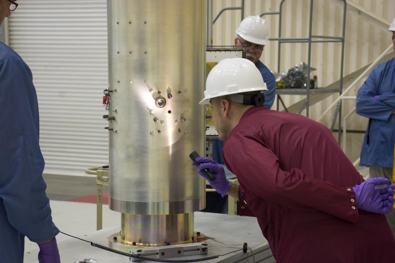 Inside Building 1555 at Vandenberg Air Force Base in California, NASA’s Cyclone Global Navigation Satellite System (CYGNSS) deployment module is inspected prior to installation of eight spacecraft that will be part of the program’s constellation of spacecraft. Processing activities will prepare the spacecraft for launch aboard an Orbital ATK Pegasus XL rocket. When preparations are competed at Vandenberg, the rocket will be transported to NASA’s Kennedy Space Center in Florida attached to the Orbital ATK L-1011 carrier aircraft with in its payload fairing. CYGNSS will launch on the Pegasus XL rocket from the Skid Strip at Cape Canaveral Air Force Station. CYGNSS will make frequent and accurate measurements of ocean surface winds throughout the life cycle of tropical storms and hurricanes. The data that CYGNSS provides will enable scientists to probe key air-sea interaction processes that take place near the core of storms, which are rapidly changing and play a critical role in the beginning and intensification of hurricanes.