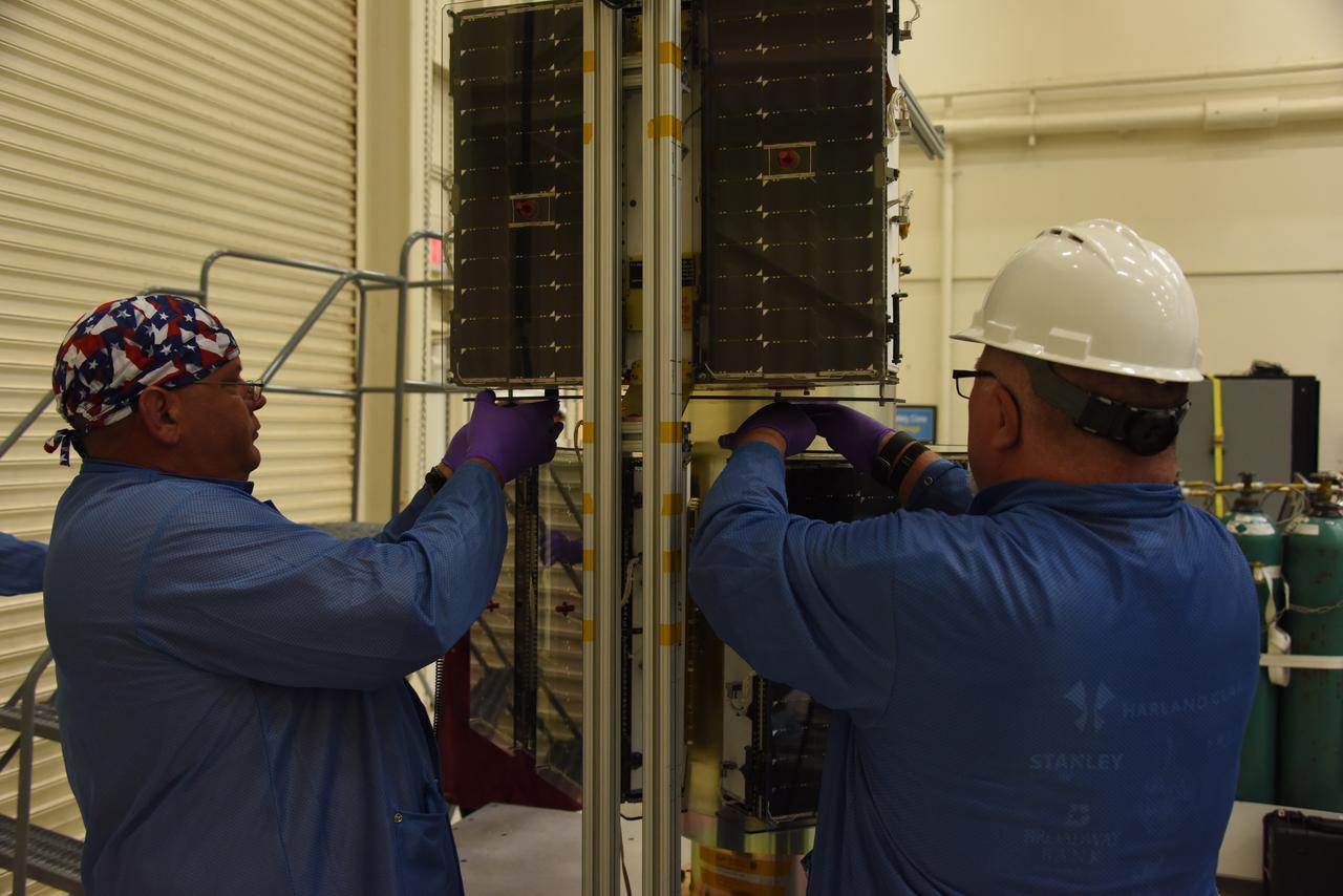 Technicians with Orbital ATK continue to install micro satellites on the deployment module for NASA’s Cyclone Global Navigation Satellite System (CYGNSS) in Building 1555 at Vandenberg Air Force Base in California. CYGNSS is being prepared at Vandenberg, and then will be transported to NASA’s Kennedy Space Center in Florida aboard the Orbital ATK Pegasus XL rocket which will be attached to the Orbital ATK L-1011 carrier aircraft. CYGNSS will launch on the Pegasus XL rocket from the Skid Strip at Cape Canaveral Air Force Station. CYGNSS will make frequent and accurate measurements of ocean surface winds throughout the life cycle of tropical storms and hurricanes. The data that CYGNSS provides will enable scientists to probe key air-sea interaction processes that take place near the core of storms, which are rapidly changing and play a critical role in the beginning and intensification of hurricanes. 