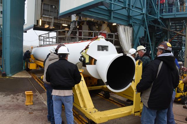 NASA image: Delta II JPSS-1 SRM Installation onto Booster