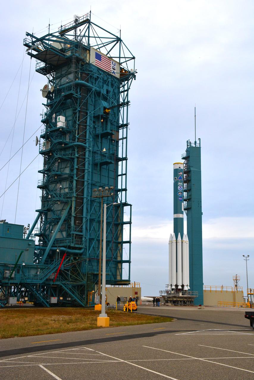 The United Launch Alliance Delta II rocket stands on Space Launch Complex 2 at Vandenberg Air Force Base in California. It is scheduled to launch the Joint Polar Satellite System-1 (JPSS-1) later this year. JPSS, a next-generation environmental satellite system, is a collaborative program between the National Oceanic and Atmospheric Administration (NOAA) and NASA. 