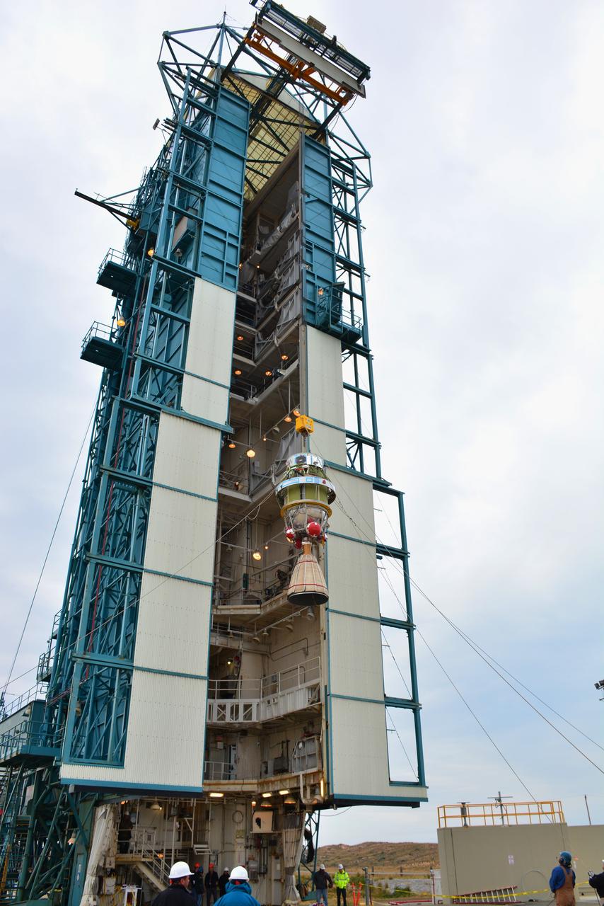At Vandenberg Air Force Base in California, a United Launch Alliance Delta II second stage is hoisted into the gantry at Space Launch Complex 2. It will be mounted atop first stage of the rocket as preparations continue for the launch of the Joint Polar Satellite System-1 (JPSS-1) later this year. JPSS, a next-generation environmental satellite system, is a collaborative program between the National Oceanic and Atmospheric Administration (NOAA) and NASA. 