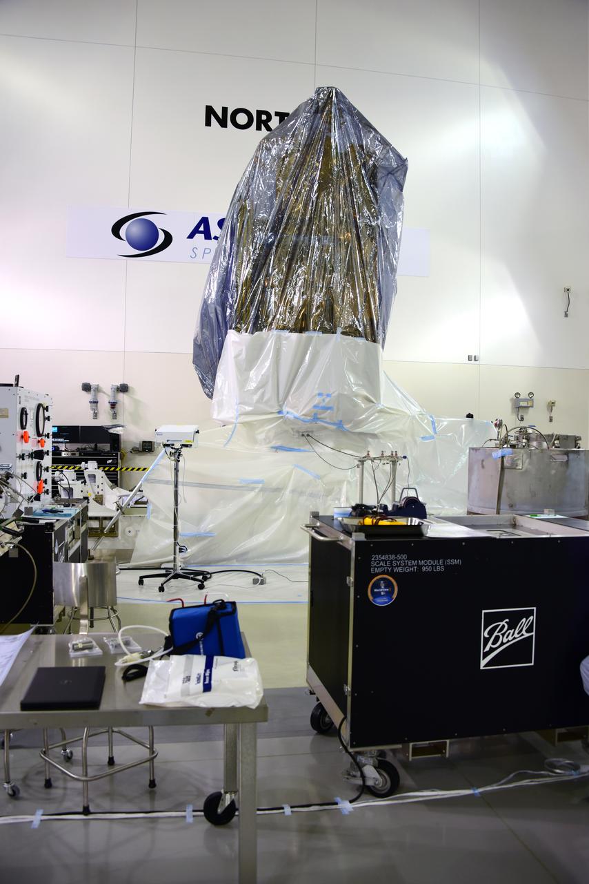 Equipment is set up for the processing of NOAA's Joint Polar Satellite System-1, or JPSS-1, inside the Astrotech Processing Facility at Vandenberg Air Force Base in California. The spacecraft is being prepared for its upcoming liftoff aboard a United Launch Alliance Delta II rocket from Vandenberg's Space Launch Complex-2W. JPSS-1 is the first in a series four next-generation environmental satellites in a collaborative program between NOAA and NASA.