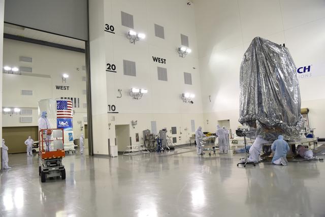 NASA image: JPSS-1 Spacecraft Canning and Lift to Transport Trailer