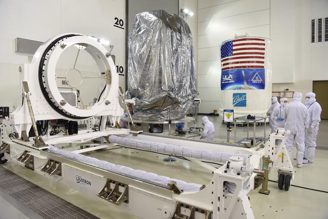 NASA image: JPSS-1 Spacecraft Canning and Lift to Transport Trailer