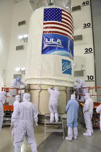 NASA image: JPSS-1 Spacecraft Canning and Lift to Transport Trailer