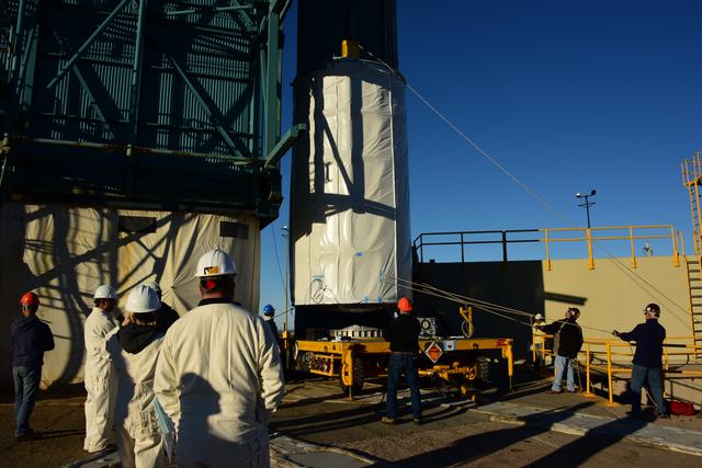 NASA image: JPSS-1 Spacecraft Transport to SLC-2, Lift & Mate to Delta II 