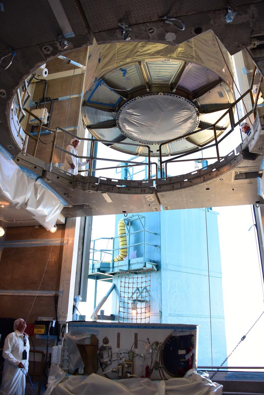 Packaged in a protective container, the Joint Polar Satellite System-1, or JPSS-1, spacecraft is about to be mated atop a United Launch Alliance Delta II rocket at Space Launch Complex 2 at Vandenberg Air Force Base in California. Built by Ball Aerospace and Technologies Corp. of Boulder, Colorado, JPSS is the first in a series four next-generation environmental satellites in a collaborative program between the NOAA and NASA. Liftoff is scheduled to take place from Vandenberg's Space Launch Complex 2.