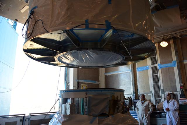 NASA image: JPSS-1 Spacecraft Transport to SLC-2, Lift & Mate to Delta II 