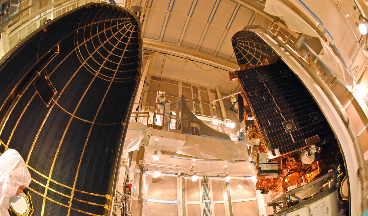 At Vandenberg Air Force Base in California, this wide angle view shows the payload fairing as it is installed encapsulating the Joint Polar Satellite System-1, or JPSS-1, spacecraft atop a United Launch Alliance Delta II rocket at Space Launch Complex 2. Built by Ball Aerospace and Technologies Corp. of Boulder, Colorado, JPSS is the first in a series four next-generation environmental satellites in a collaborative program between the NOAA and NASA. Liftoff is scheduled to take place from Vandenberg's Space Launch Complex 2 at 1:47 a.m. PST (4:47 a.m. EST), on Nov. 14, 2017.