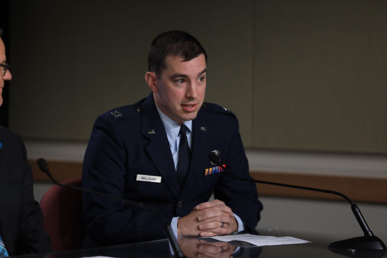 At Vandenberg Air Force Base in California, U. S. Air Force Capt. Ross Malugani, launch weather officer at Vandenberg's 30th Space Wing, speaks to members of the media at a prelaunch news conference for the Joint Polar Satellite System-1, or JPSS-1. Built by Ball Aerospace and Technologies Corp. of Boulder, Colorado, JPSS is the first in a series four next-generation environmental satellites in a collaborative program between the NOAA and NASA. Liftoff atop a United Launch Alliance Delta II rocket is scheduled to take place from Vandenberg's Space Launch Complex 2 at 1:47 a.m. PST (4:47 a.m. EST), on Nov. 14, 2017.